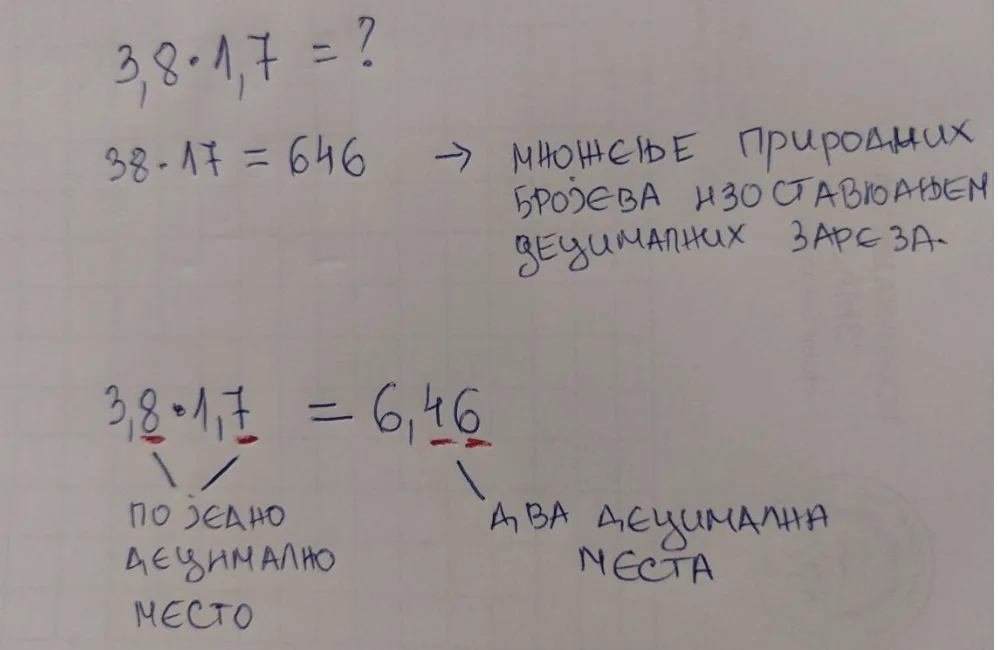 Primeri množenja decimalnog broja prirodnim brojem