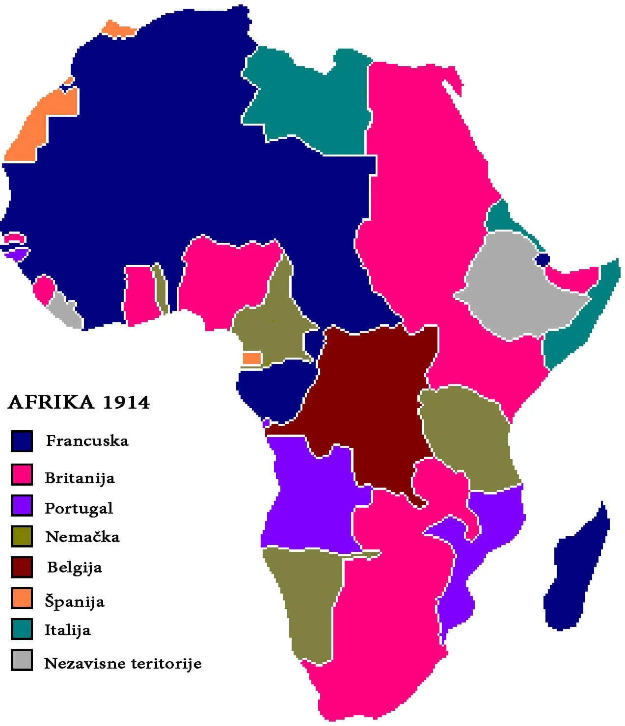 Kolonijalna karta Afrike kao uvod u zavisne teritorije