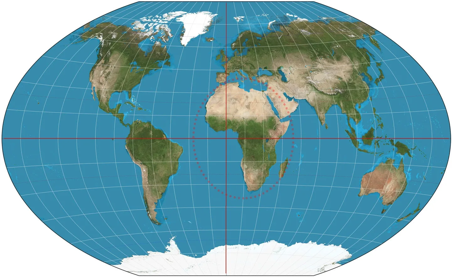 Afrika kao centralni kontinent sveta na geografskoj mreži