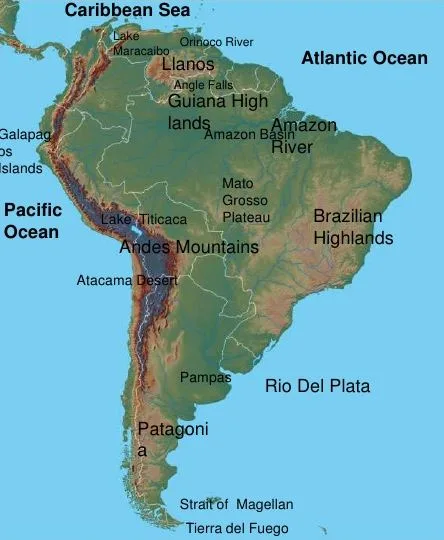Gvajanska Brazilska visoravan i Patagonija u Južnoj Americi