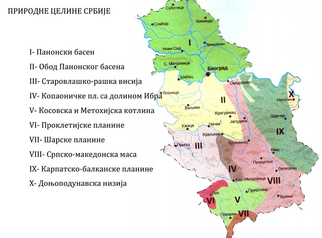 Glavne prirodne celine reljefa Srbije