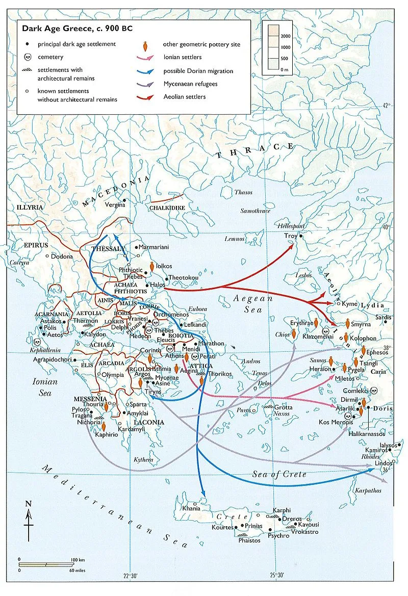 Mapa Grčke u mračnom dobu