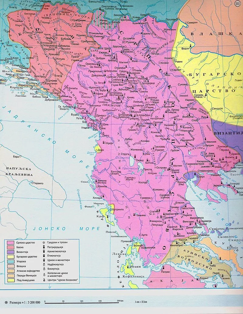 Mapa Srpskog carstva u doba cara Dušana