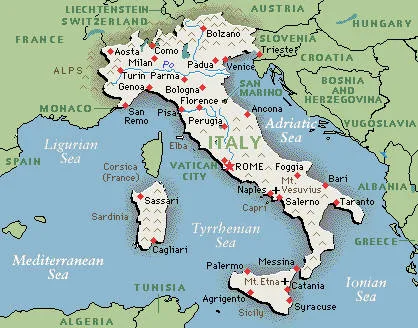 Karta podeljene Italije u 19. veku