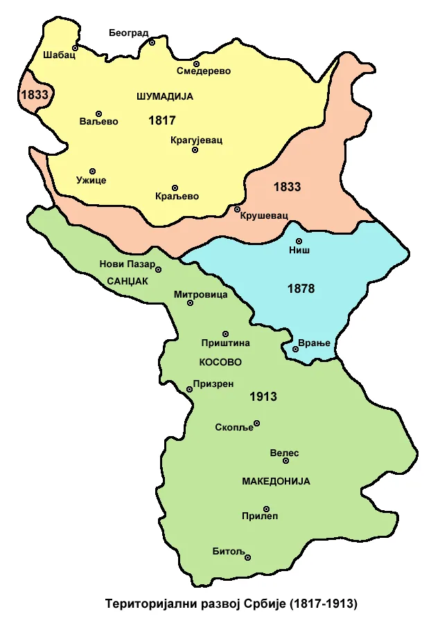 Karta širenja Srbije 1817-1913