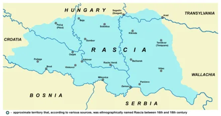 Karta srpskih zemalja između Osmanskog i Habzburškog carstva