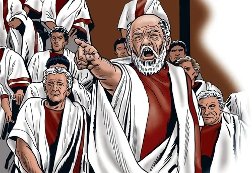 Ilustracija rasprave rimskih državnika i senatora